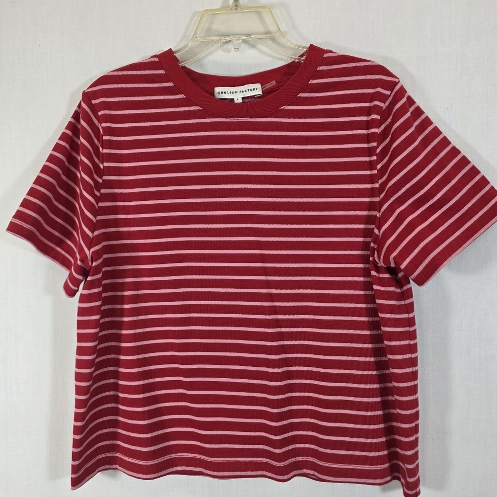 English Factory Striped Ribbed Knit Short Sleeve Tee - Size L - Picture 2 of 7